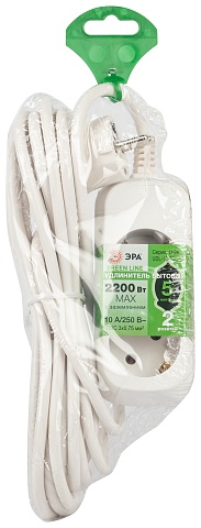 ЭРА Удлинитель электрический UDL-10-250-E Greenline 2 розетки с заземлением 5м ПВС 3x0.75мм2
