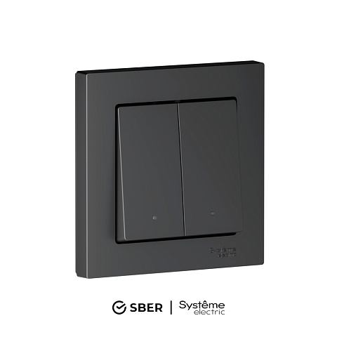 SBER Systeme Electric AtlasDesign Smart Карбон Выключатель 2-кл с подсв., Zigbee, сх.5, L+N, 10А, мех.