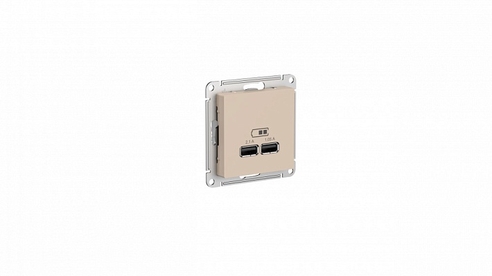 SE AtlasDesign Песочный Розетка USB A+A, 5В/2,1 А, 2х5В/1,05 А, механизм