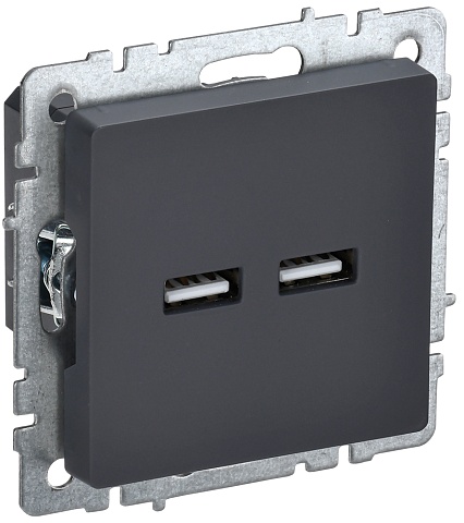 IEK BRITE Роз. USB A+A 3,1А РЮ10-1-БрГ граф.