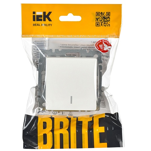 IEK BRITE Выключатель 1-клавишный с индикацией 10А ВС10-1-1-БрБ белый