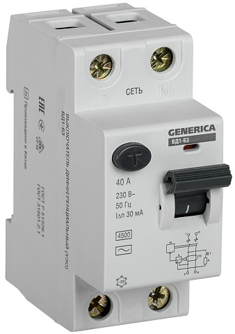 IEK GENERICA УЗО ВД1-63 2Р 40А 30мА