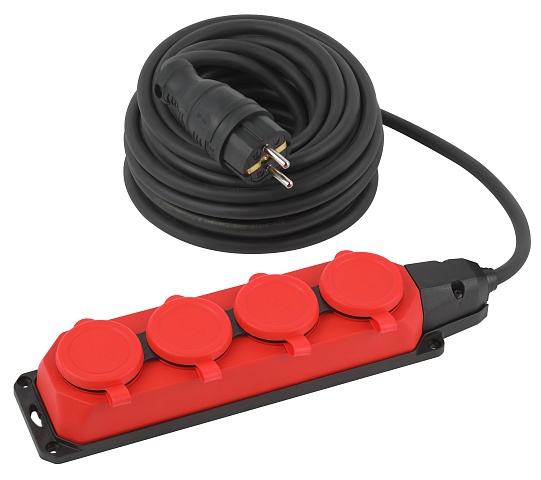 ЭРА Удлинитель силовой UK-4e-3x1,5-10m-IP44(KG) с заземлением 4 розетки каучук 10м КГ 3х1,5мм2 IP44