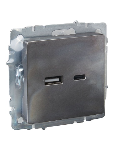 IEK BRITE Роз. USB A+C 18Вт РЮ11-1-БрС сталь
