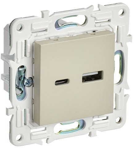 IEK SKANDY Бежевый Розетка USB A+C 3,1А SK-R14B