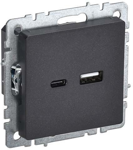 IEK BRITE Роз. USB A+C 18Вт РЮ11-1-БрЧ черн.