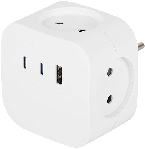 Разветвитель электрический ЭРА SP-4-3USBAC-W на 4 розетки + 3 USB A+C со шторками 10А белый