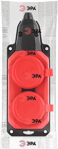 ЭРА Колодка K-2e-RED-IP44 каучуковая с заземлением 2 розетки 16A IP44 красная