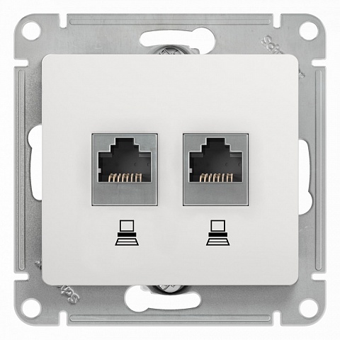 SE Glossa Бел Розетка 2-ая компьютерная RJ45+RJ45, кат.5E