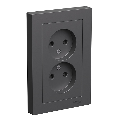 Systeme Electric AtlasDesign Базальт Розетка двойная б/з со шторками,16А, в сборе