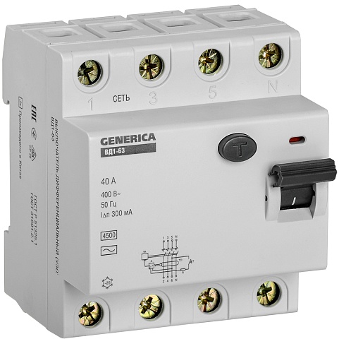 IEK GENERICA   УЗО ВД1-63 4Р 40А 300мА