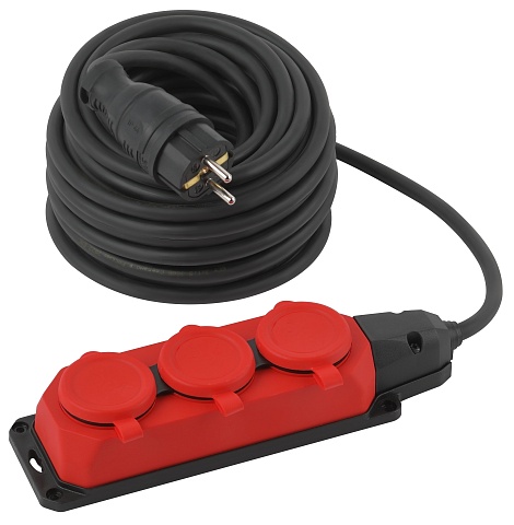 ЭРА Удлинитель силовой UK-3e-3x1,5-20m-IP44(KG) с заземлением 3 розетки каучук 20м КГ 3х1,5мм2 IP44
