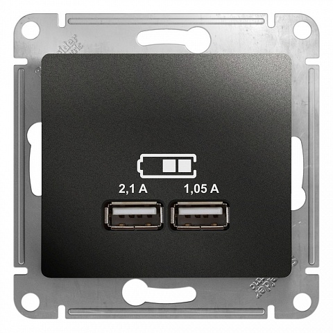 SE Glossa Антрацит Розетка USB 5В/2,1А, 2х5В/1,05А