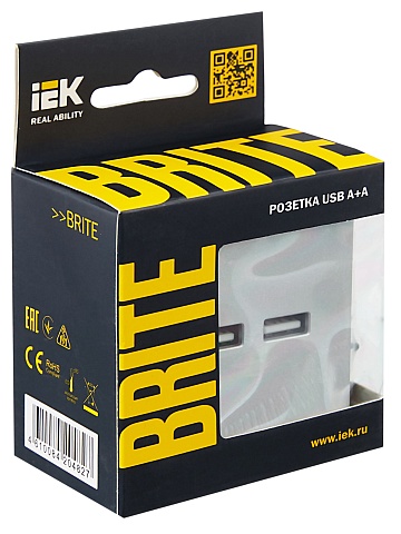 IEK BRITE Роз. USB A+A 3,1А РЮ10-1-БрА алюм.