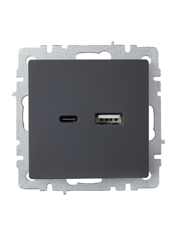 IEK BRITE Роз. USB A+C 18Вт РЮ11-1-БрГ граф.
