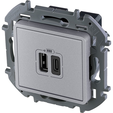 Legrand INSPIRIA Алюминий Зарядное устройство с двумя USB-разьемами A-C 240В/5В 3000мА