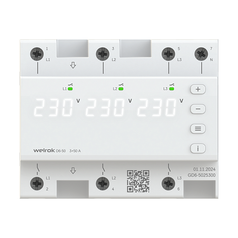 Welrok D6-50 Реле напряжения 3 х 50 А (max 3 х 60 A) 3 х 11 500 ВА