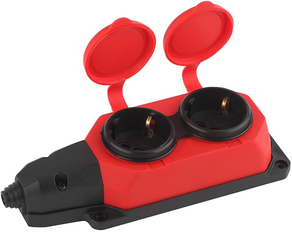 ЭРА Колодка K-2e-RED-IP44 каучуковая с заземлением 2 розетки 16A IP44 красная