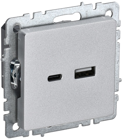 IEK BRITE Роз. USB A+C 18Вт РЮ11-1-БрА алюм.