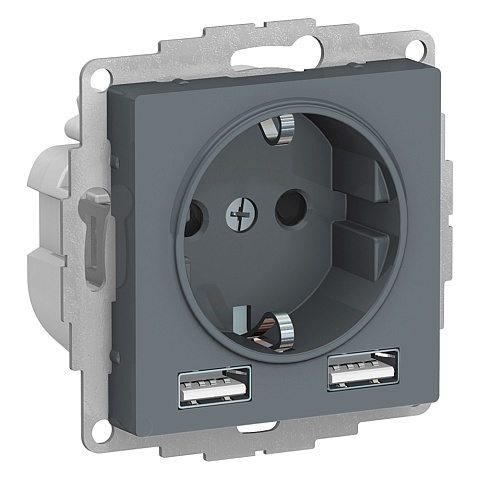SE AtlasDesign Грифиль SO + USB Розетка A+A, 5В/2,4А, 2х5В/1,2А, механизм