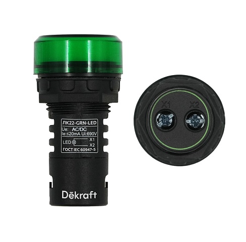 Dekraft Лампа комм. ADDS D22 LED зел. 24В AC/DC ЛK-22