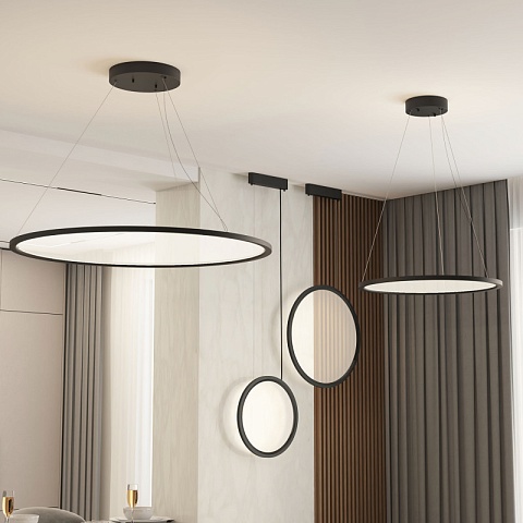 Denkirs DK6617-BK Подвесной светильник горизонтальный VEIL, 35 Вт, Ø600×В1500 мм, LED 2700-6000K, IP20, пульт Д/У