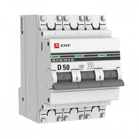 EKF PROxima ВА 47-63 Автоматический выключатель  (D) 3P 50А 4,5kA