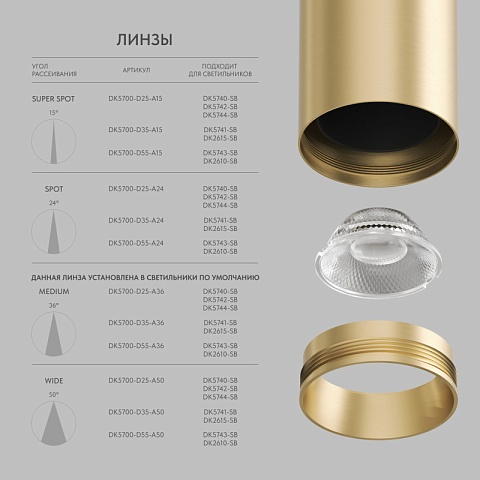 Denkirs DK5741-SB Светильник для трека SHINE SPOT со светодиодом, D45*H100, 48V DC, 10W, RA≥90, 3000K, IP20, сатинированная латунь, алюминий