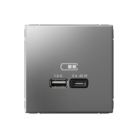 Systeme Electric ArtGallery Сталь USB Розетка A + тип-C 45Вт высокоскор.заряд. QC, PD, механизм