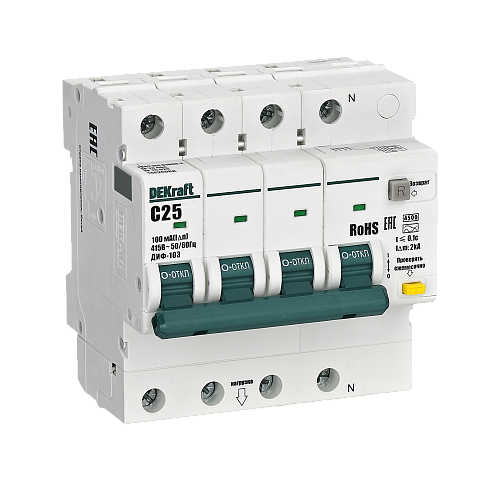 DEKraft АВДТ 3P+N 25А 100мА AC х-ка C ДИФ-103 4.5кА
