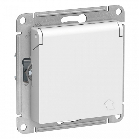 SE AtlasDesign Бел Розетка с/з  со шторками с крышкой, 16А, IP20, механизм
