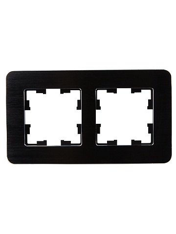 IEK BRITE DECOR Черный/алюм металл. скругл.угол Рамка 2-м РУ-2-1-Бр RE AL