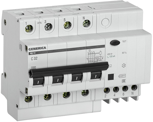 IEK GENERICA Диф.автомат АД14 4Р 32А 100мА