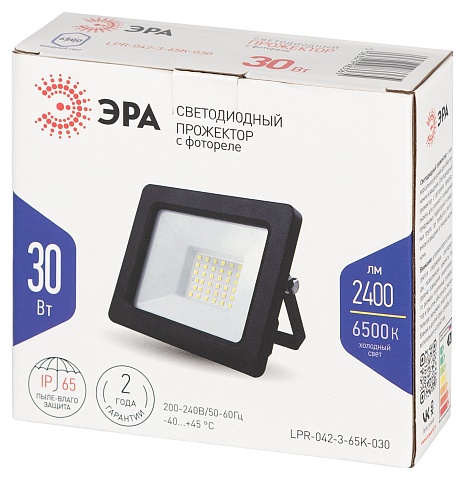 ЭРА Прожектор светодиодный уличный LPR-042-3-65K-030 30Вт 6500K IP65 встроенное фотореле гарантия 2 года