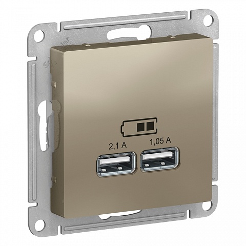 SE AtlasDesign Шампань USB, 5В, 1 порт x 2,1 А, 2 порта х 1,05 А, механизм