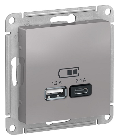 SE AtlasDesign Алюминий USB  A+С, 5В/2,4А, 2х5В/1,2А, механизм