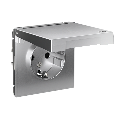 Systeme Electric ArtGallery Алюминий Розетка с заземл. со шт. с крышк, 16А, IP44, механизм