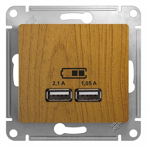 SE Glossa Дерево Дуб Розетка USB 5В/2,1А, 2х5В/1,05А