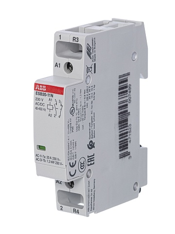 ABB Контактор ESB20-11N-06 модульный (20А АС-1, 1НО+1НЗ), катушка 230В AC/DC