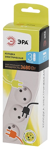 ЭРА Колодка K-3 3 розетки без зазeмления белая
