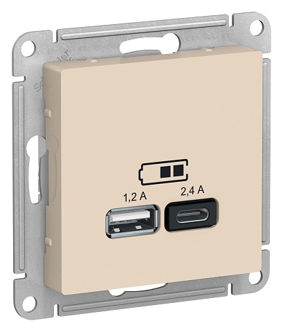 SE AtlasDesign Бежевый USB A+С, 5В/2,4А, 2х5В/1,2А, механизм