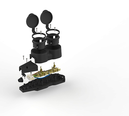 ЭРА Колодка KX-2e-B-IP44 каучуковая с заземлением 2 розетки 16A IP44 черная