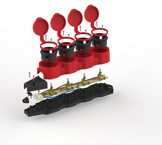 ЭРА Колодка KX-4e-RED-IP44 каучуковая с заземлением 4 розетки 16A IP44 красная