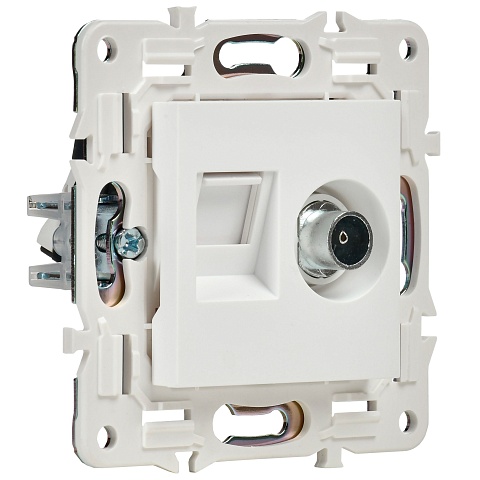 IEK SKANDY Арктический белый Розетка двойная TV+RJ45 кат.5E SK-A14W