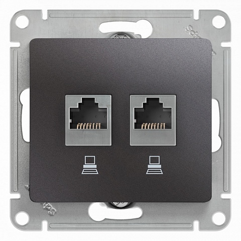 SE Glossa Графит Розетка 2-ая компьютерная RJ45+RJ45, кат.5E