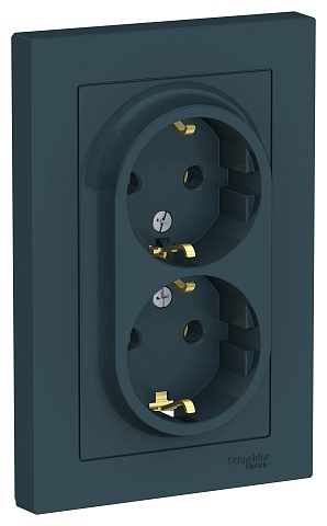 SE AtlasDesign Изумруд Розетка с/з двойная, 16А, в сборе