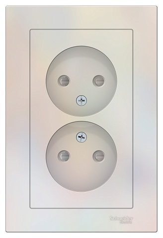 SE AtlasDesign Жемчуг Розетка б/з двойная, со шторками,16А, в сборе