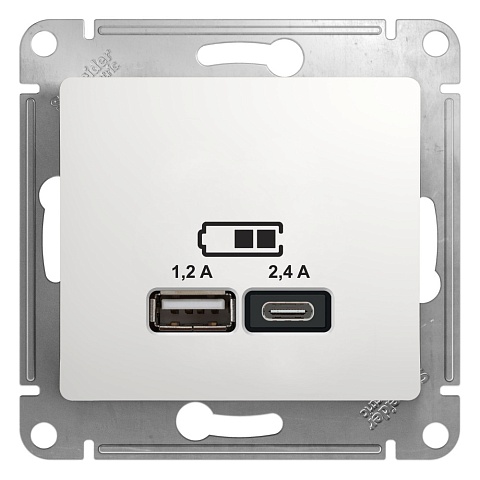SE Glossa Бел Розетка USB A+С, 5В/2,4А, 2х5В/1,2А