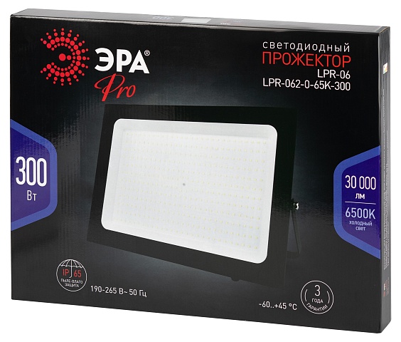 ЭРА Прожектор светодиодный уличный PRO LPR-062-0-65K-300 300Вт 6500K IP65 призма гарантия 3 года