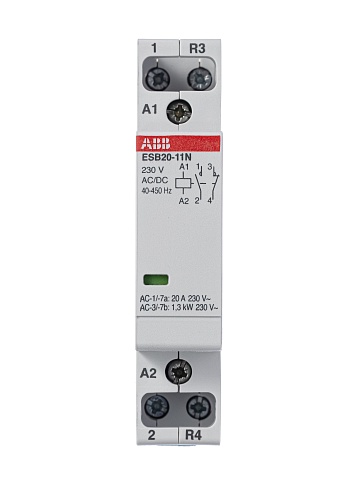 ABB Контактор ESB20-11N-06 модульный (20А АС-1, 1НО+1НЗ), катушка 230В AC/DC